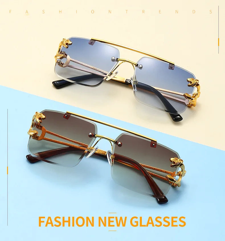 Óculos de sol quadrados sem aro vintage para homens e mulheres, designer de luxo, moda masculina, feminina, espelho retrô