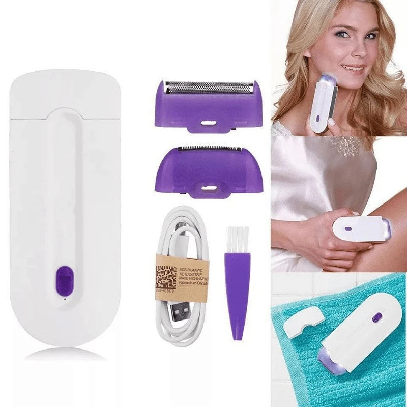 Kit depilador indolor para mulheres, USB recarregável, corpo, rosto, perna, barbeiro de mão